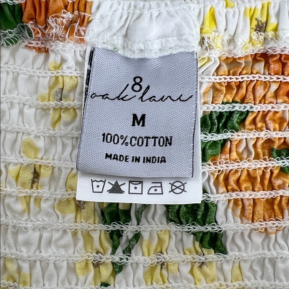 8 OAK LANE Sz M Orange Grove Smocked Tiered Dress Cotton Flutter Sleeve - Picture 4 of 13